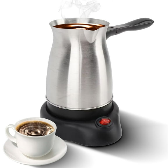 Electric Turkish Coffee Maker Machine with 600ml/20oz Coffee Pot Multifunctional Espresso Maker Tea Milk Pot 600W Stainless Steel Heating Coffee Pot with Dual Protection Ergonomic Anti-scald Handle