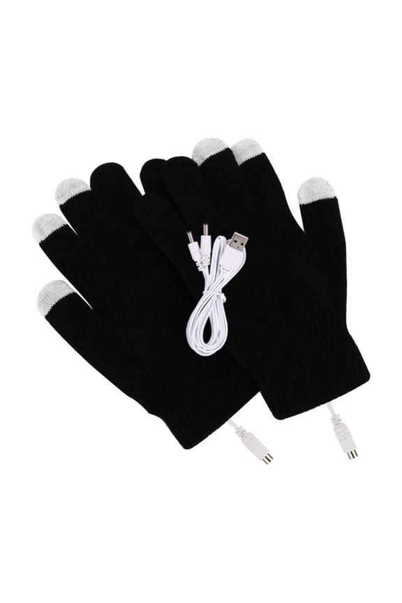 Electric USB Heated Gloves Full Finger Washable Design Winter Gift Knitting Laptop Gloves for Working Girls Skiing indoor and outdoor Sports - Black