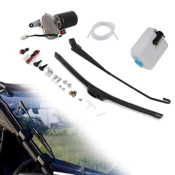 Electric UTV Windshield Wiper Kit, 12V Windshield Wiper Motor Kit with Washer Pump, 90 Degree Electric Windshields Wipers Assembly Set for Universal Power