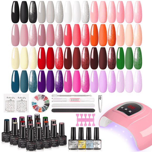 35PCS Gel Nail Polish Kit with U V Light, Nail Manicure Starter Set with 20 Gel Colors, 4 Base and Top Coats, Glitter Nail Art Decorations, Gift Set for Women Teen Girls