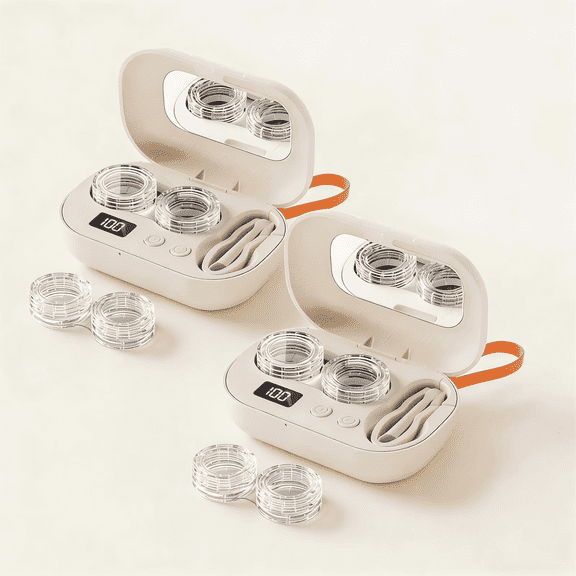 2Pcs Ultrasonic Contact Lens Cleaner, Portable Electric Contact Lens Cleaning Storage Box, Reusable Mini Eye Care Maintenance Tool for Daily Use, Gift for Contact Lens Users
