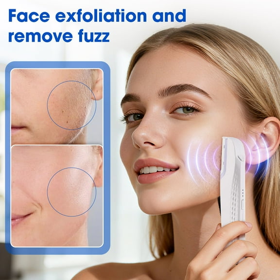 Electric Ultrasonic Dermaplane Razor for Face - 3 Sonic Speeds, 6 Replaceable Blades, LED Light, Pop-Up Blade Lock, Exfoliates & Removes Facial Hair for Smooth Skin