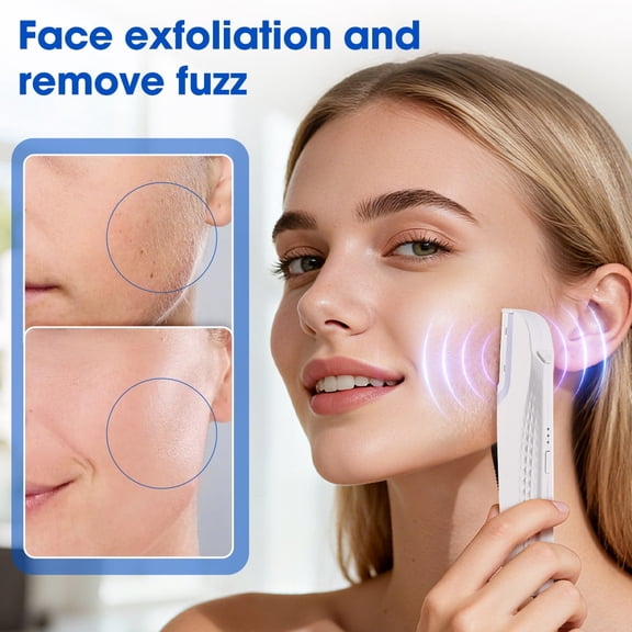 Electric Ultrasonic Dermaplane Razor for Face - 3 Sonic Speeds, 6 Replaceable Blades, LED Light, Pop-Up Blade Lock, Exfoliates & Removes Facial Hair for Smooth Skin
