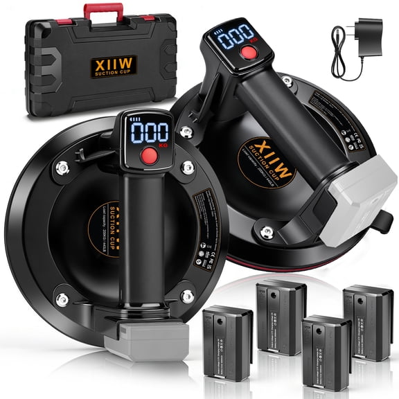 Electric Vacuum Suction Cup, 8'' Heavy Duty Vacuum Glass Lifter with 440lbs Max Load Capacity, 4x3.0 Ah Battery, Digital Display Tile Suction Cup Tool for Lifting Tile, Granite (2 Pack)