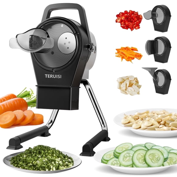 TERUISI Electric Commercial Vegetable Chopper Slicer Food Processor 200W 3 Feed Ports 1-5mm Adjustable Thickness 6000RPM Gray