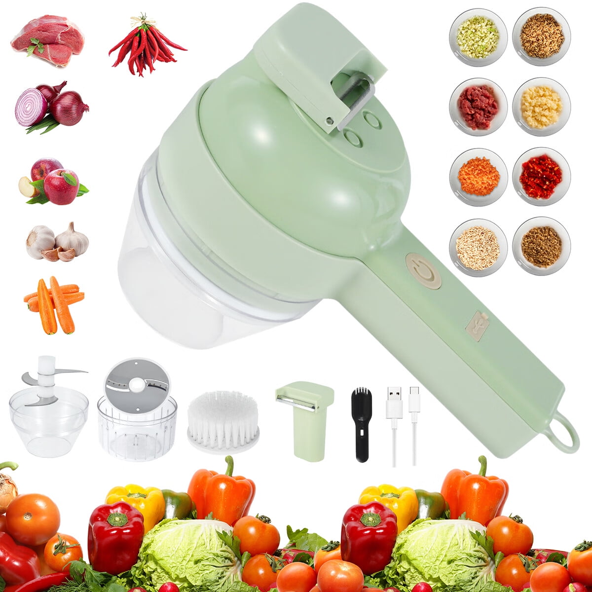 Electric Mini Vegetable Chopper, Food Chopper, Garlic Slicer Veggie, Salad,  Lettuce, Onion, Chili Crusher, Tomato Dicer Chopper Cutter & Ginger Meat