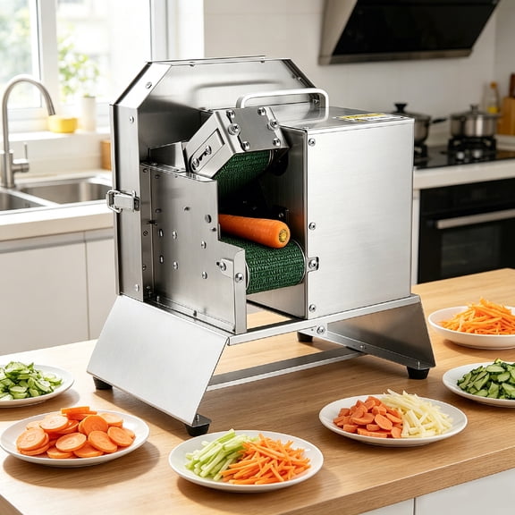 Electric Vegetable Chopper, Stainless Steel, Powerful Copper Motor, Versatile Blade Change, Plated Silver