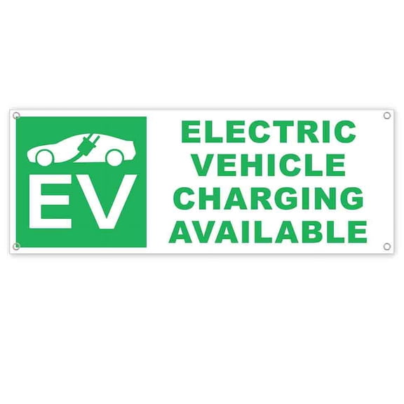 Electric Vehicle Charging Available 13 oz Vinyl Banner With Metal Grommets