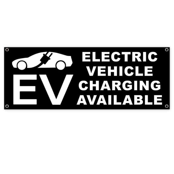 Electric Vehicle Charging Available 13 oz Vinyl Banner With Metal Grommets