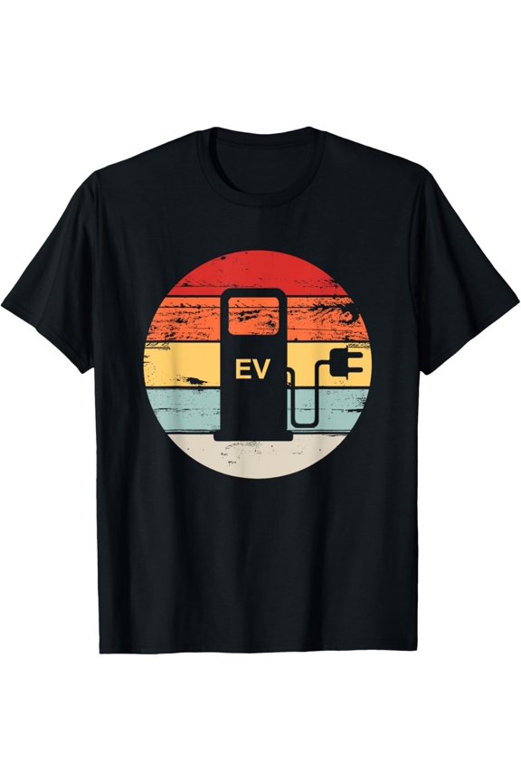 Electric Vehicle Charging Station Retro Sunset Electric Car T-Shirt