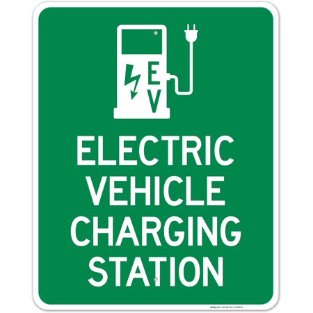Electric Vehicle Charging Station with Graphic Sign, (SI-67869) 24x30 Inches, Rust Free .063 Aluminum, Fade Resistant, Made in USA