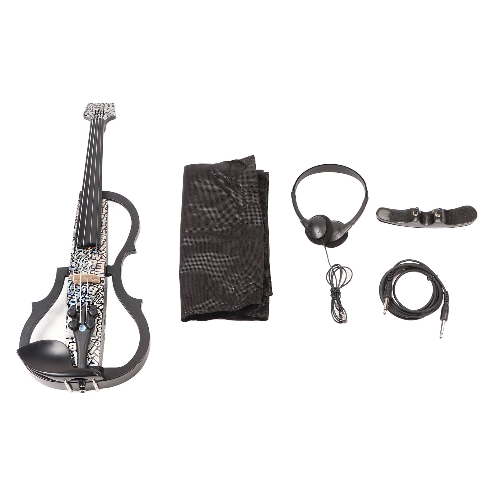Electric Violin 4/4 Full Size Silent Carbon Fibre with Maple Fittings White Letters Pattern Beginners Practice Playing