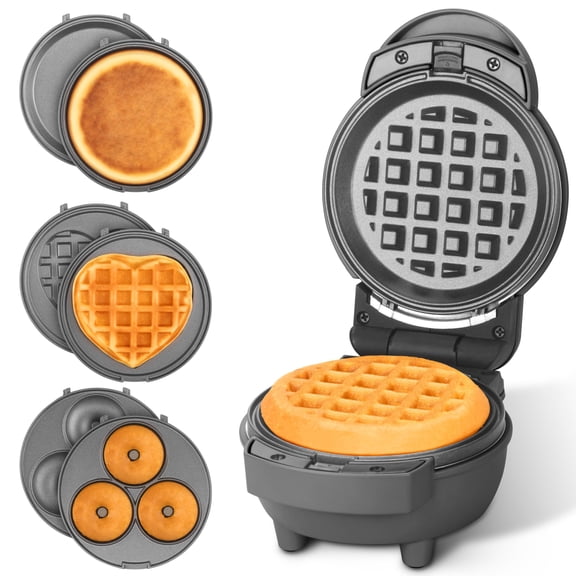 Electric Waffle Maker Multi Mini Maker (Graphite) Compact Removable Plates