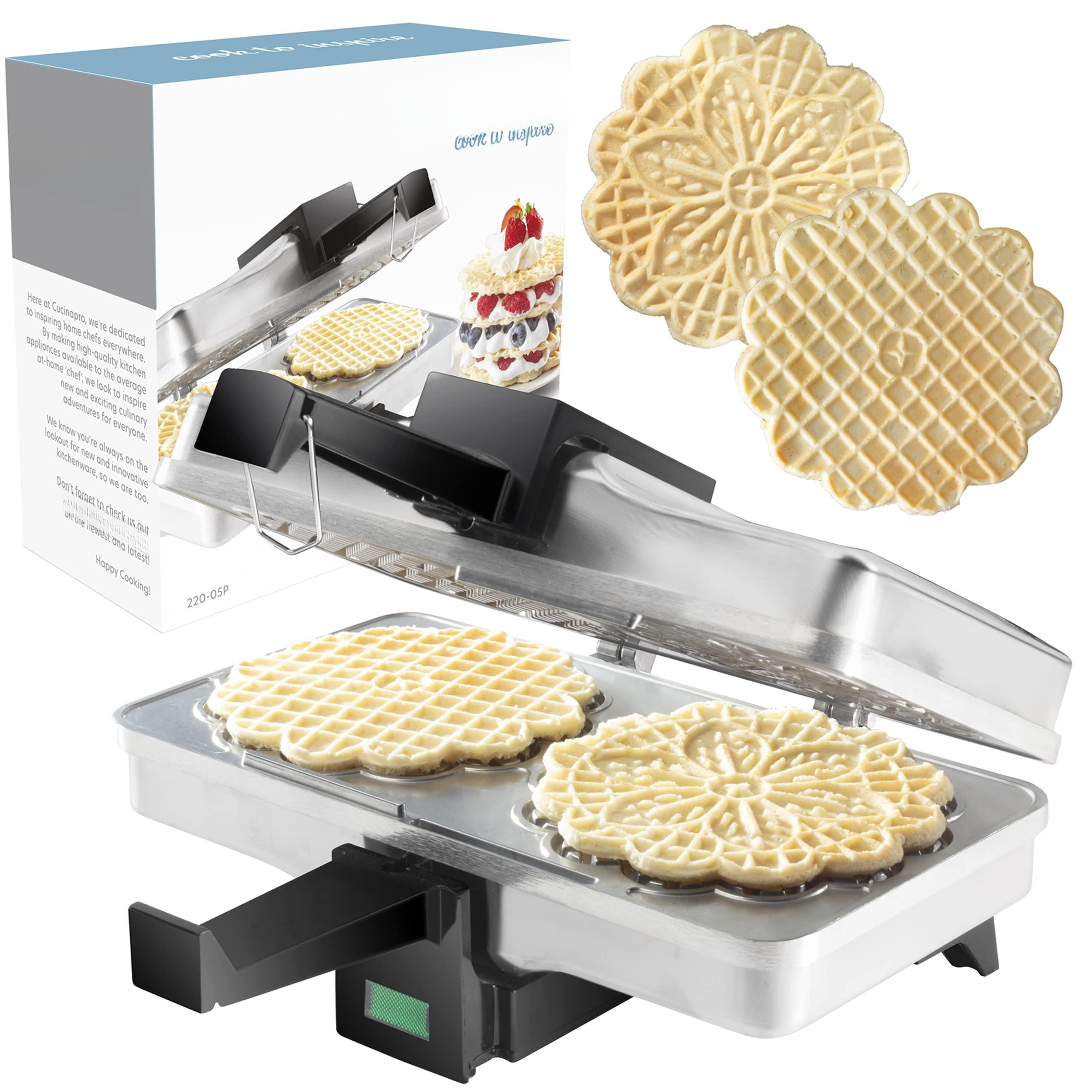 Electric Waffle Maker Silver Pizzelle Baker Makes Two 5-Inch Cookies