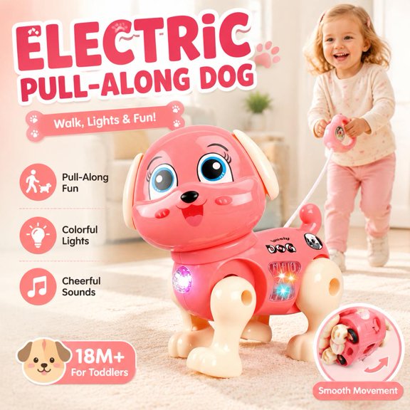 Electric Walking Puppy Toy with Barking Sounds and Light Effects, Soft Night Light Function for Bedtime, Compact Size for Toddlers 1-3, Safe Plastic Material