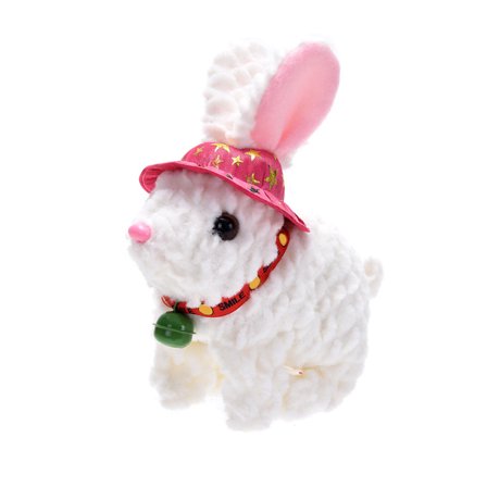 Electric Walking & Talking Bunny Plush Toy, 7.5" Interactive Jumping Rabbit with Hat & Bell, Battery Operated Animated Stuffed Animal for Toddlers, Great Birthday Gift (White)