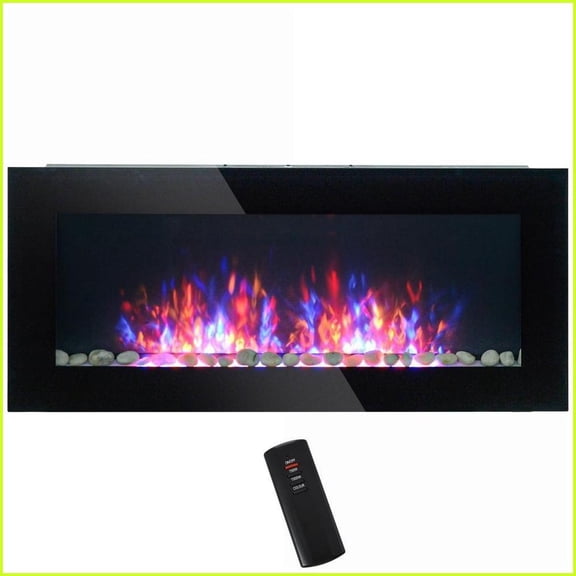 Electric Wall-Mounted Fireplace 41.3" 1500W with Flame Effect, 7 Color Lights | Black | Metal