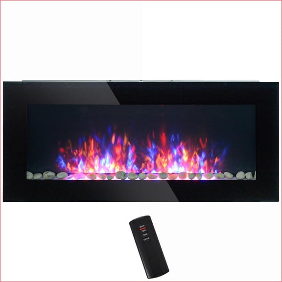 Electric Wall-Mounted Fireplace, HOMCOM 41.3 1500W with Flame Effect & 7 Color Lights | Black | Metal