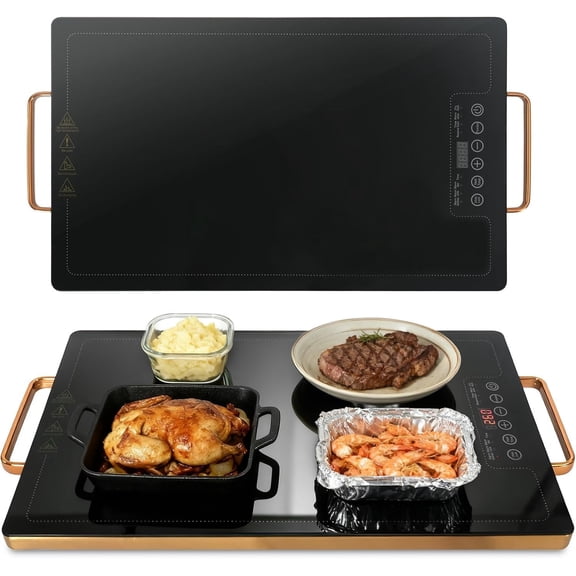 Electric Warming Tray 20" x 12", Glass-Top Full-Surface Warmer with Adjustable Temperature & Timer, Warming Trays for Buffets Party, Sabbath, Holiday Parties, Warming Stove