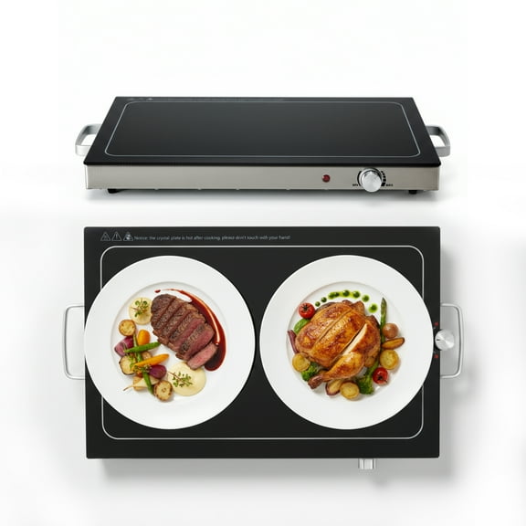 Electric Warming Tray, Adjustable Temperature Control Food Warmer with Glass Top, Buffet Server for Parties & Gatherings, Even Heat Distribution, Heat-Resistant Handles & Non-Slip Feet