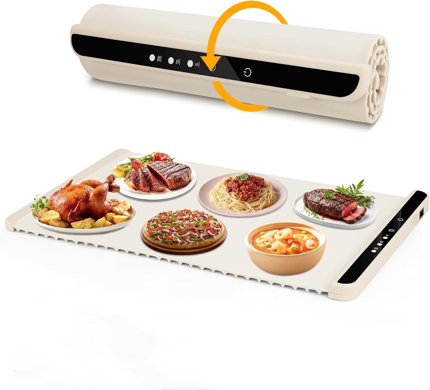Electric Warming Tray with Adjustable Temperature, Roll Up Portable Electric Warming Tray with 3 Temperature Settings, Auto Shut-Off Versatile Food Warmer for Gatherings