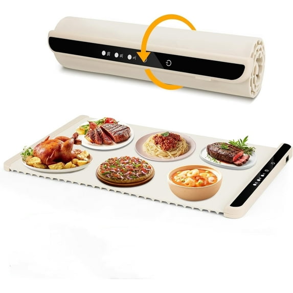 Electric Warming Tray with Adjustable Temperature, Roll Up Portable Electric Warming Tray with 3 Temperature Settings, Auto Shut-Off Versatile Food Warmer for Gatherings