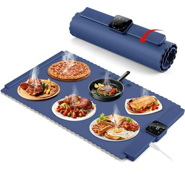 Food Warming Mat, Foldable Roll up Silicone Electric Warming Tray with 5 Level Temperature for Parties Home Trave,Blue