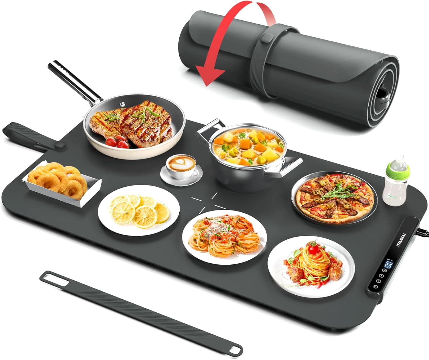Electric Warming Tray - Upgraded 8 TEMP Setting Food Warming Mat, Full-surface Heat in 5s, 4 Hours Auto-off, Child Safety Lock, Foldable Food Warmers for Buffet Server Party, 65 * 40