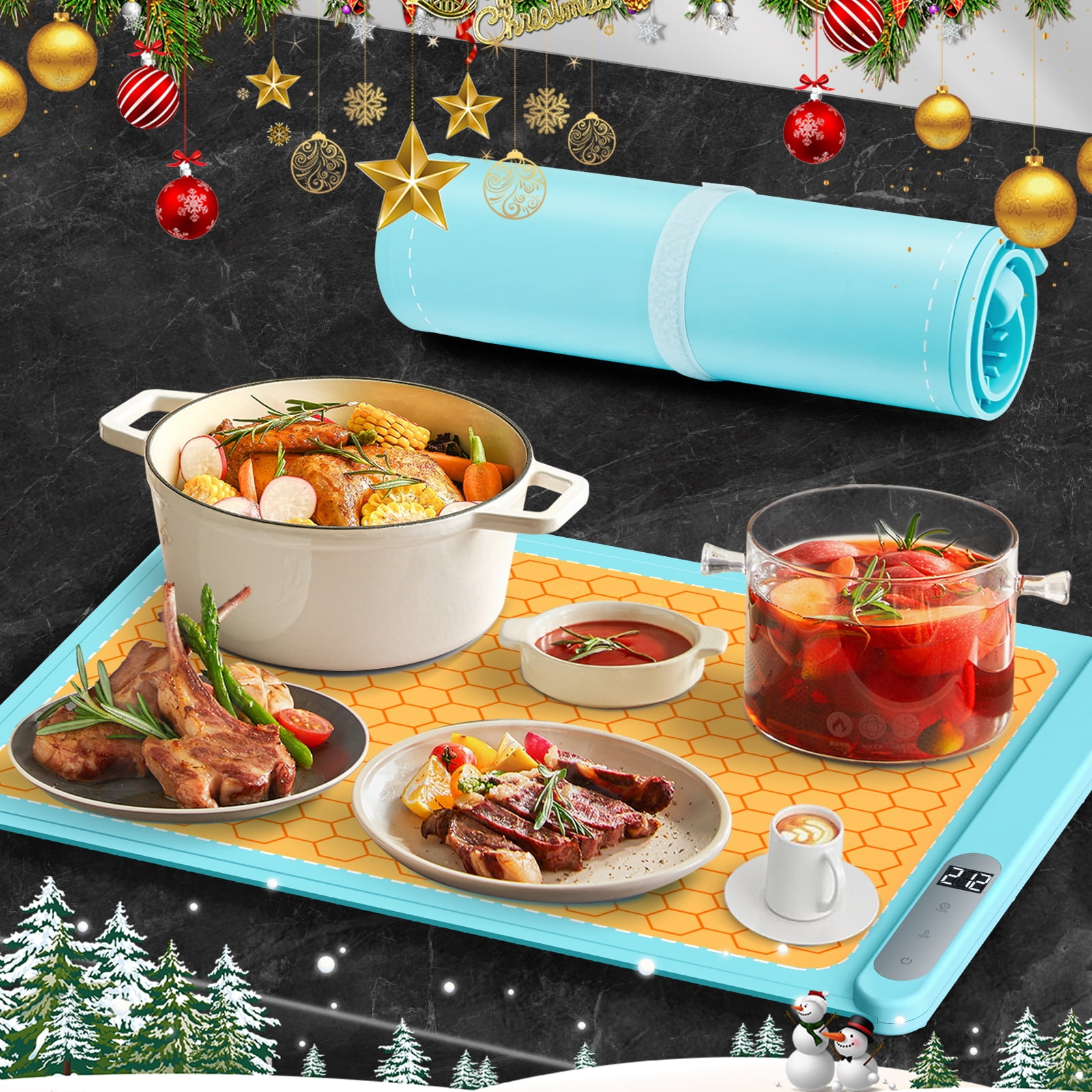Electric Warming Tray with Adjustable Temperature, Portable Graphene Nano Silicon Food Warming Mat 6 Heat Settings, Full Surface Rapid Heating for Buffet Party