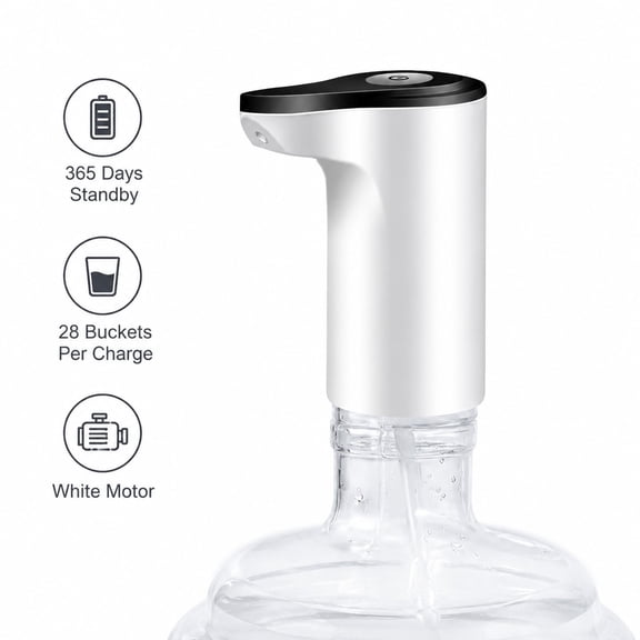 Electric Water Bottle Pump Dispenser, USB Rechargeable Automatic Drinking Water Dispenser for 5 Gallon Jugs, White