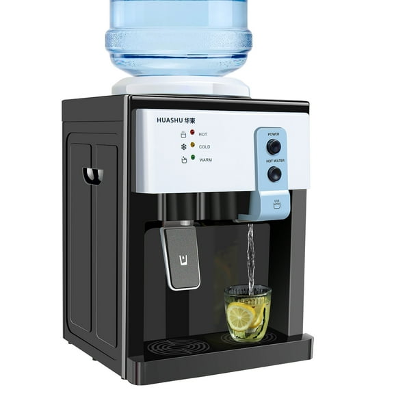 Electric Water Dispenser,110V,60hz 75W 5 Gallon Countertop Hot and Cold Water Dispenser 27*24*36cm,Water Cooler Top Loading Office, 0.7l/H  8,5l/H  90,3.5l, 5L, 10L and 18.9L Bottled Water
