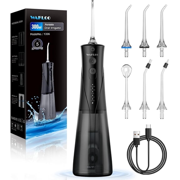 Electric Water Flosser - 5 Modes, 6 Flossing Tips, Rechargeable Wireless Portable 300ml Large Capacity Water Tank Electric Water Flosser Cleaner 7 Waterproof Flossing Dental Cleaning Pick, Suitable f