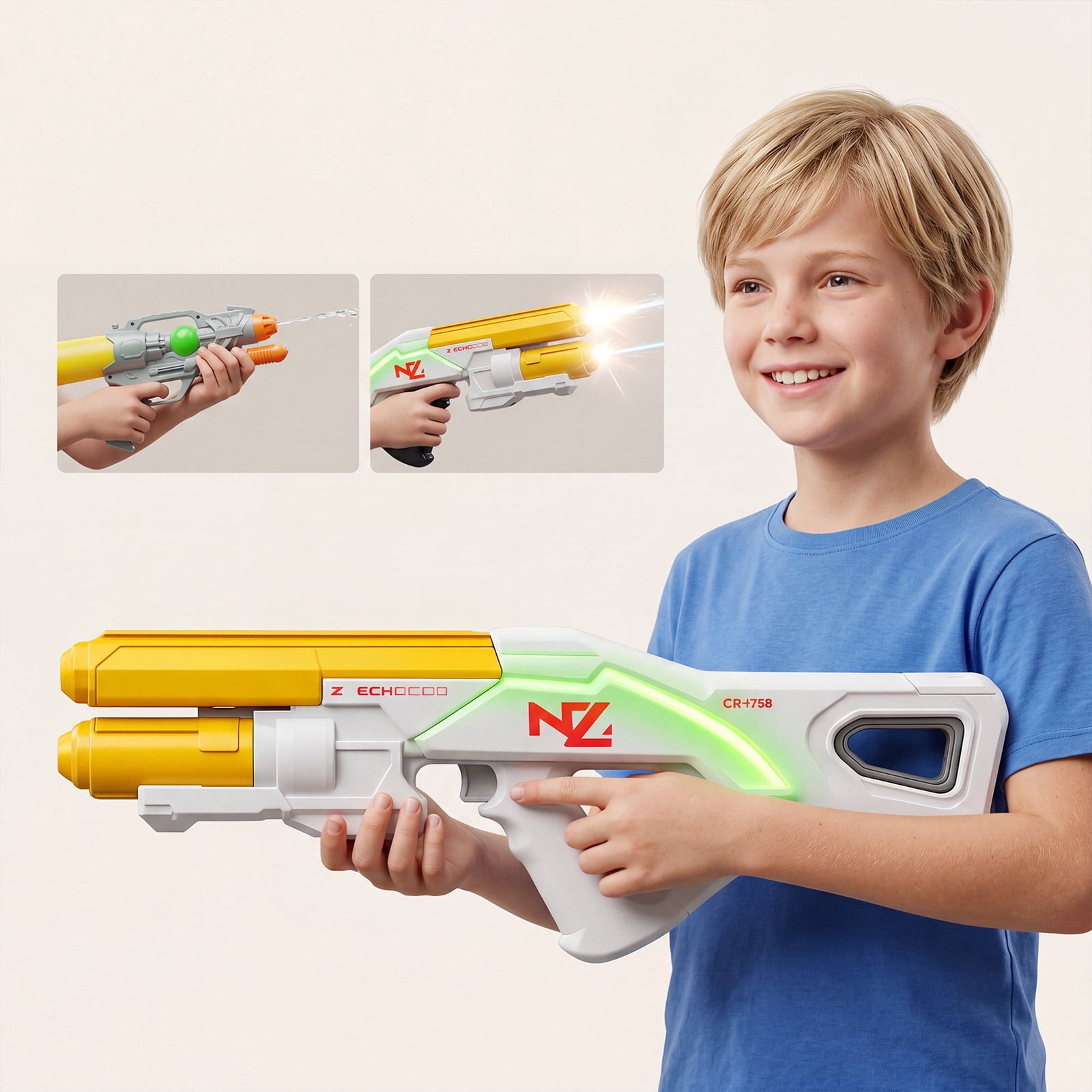 Electric Water with Glowing Muzzle High Capacity Automatic Water Blaster for Summer Pool Party Outdoor Water Toys for Adults Gift Birthday Gifts, White