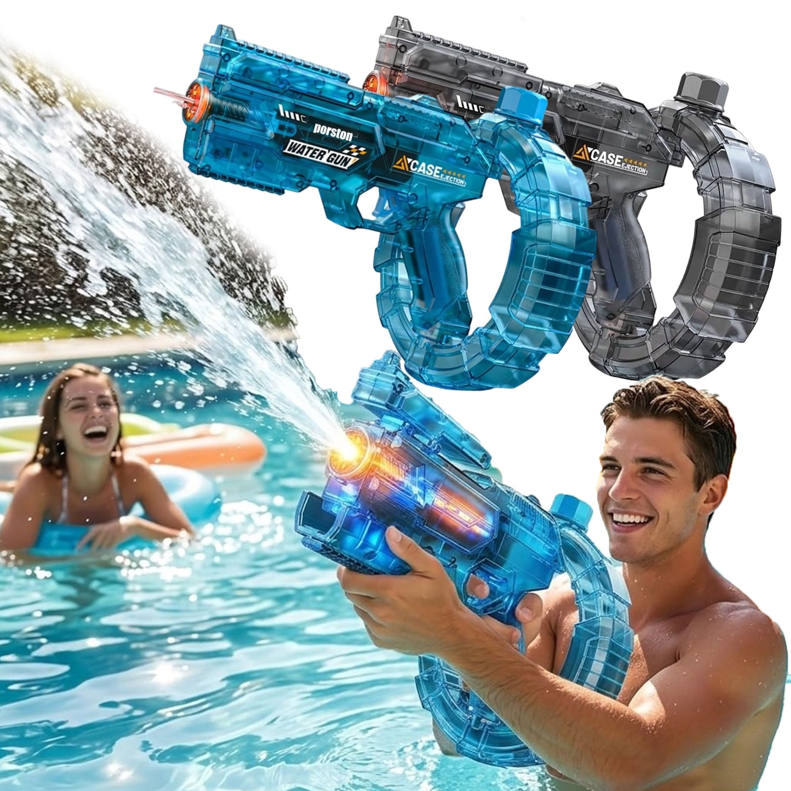 Electric Water Gun, Automatic Rechargeable LED Water Blaster, High-Pressure Squirt Gun with Light-Up Design for Pool & Beach