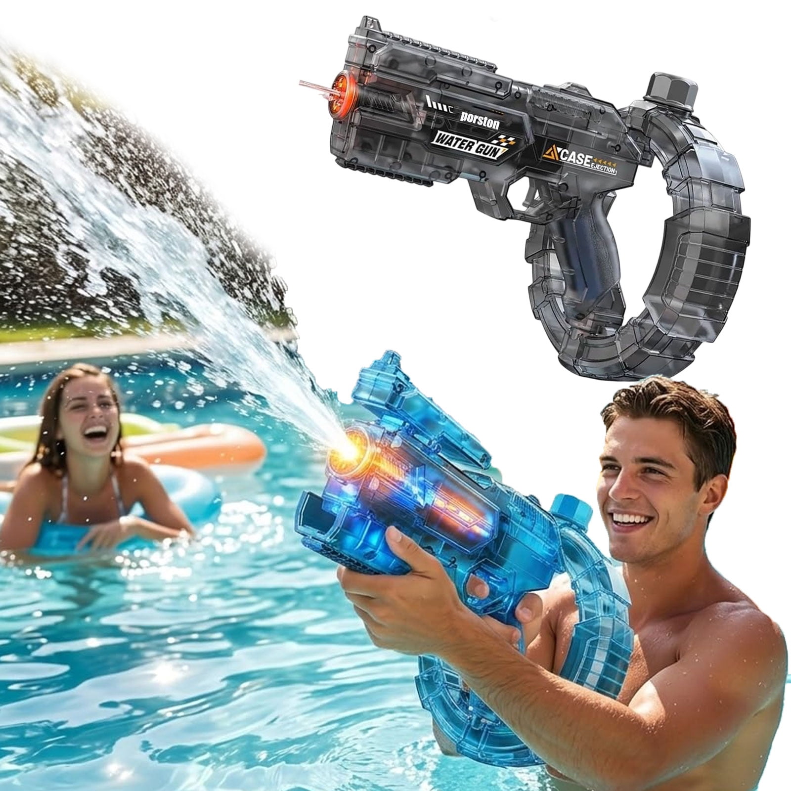 Electric Water Gun, Automatic Rechargeable LED Water Blaster, High-Pressure Squirt Gun with Light-Up Design for Pool & Beach
