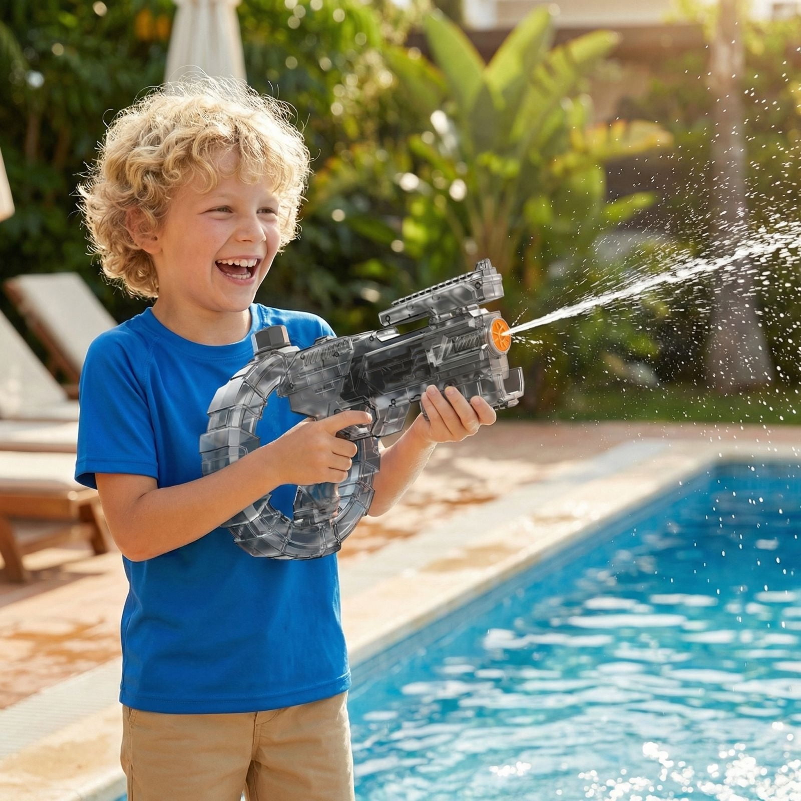 Electric Water Gun Toy with Muzzle Flame Flash, Transformation Linkage Design, Fully Automatic Rapid Fire, Great for Pool, Beach & Outdoor Games Black