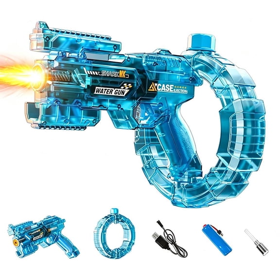Electric Water Gun Toy, USB Rechargeable Lithium Battery Powered Rapid-Fire Squirter with Space Theme, Strobe Lights, Long Range Outdoor Fun