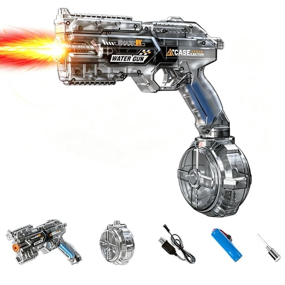 Electric Water Gun Toy, USB Rechargeable Lithium Battery Powered Rapid-Fire Squirter with Space Theme, Strobe Lights, Long Range Outdoor Fun