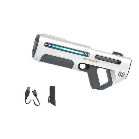 Electric Water Gun for Kids Adults, Battery Powered Water Blaster With LED Light Automatic Water Absorption Outdoor Pool Beach Summer Toy, White