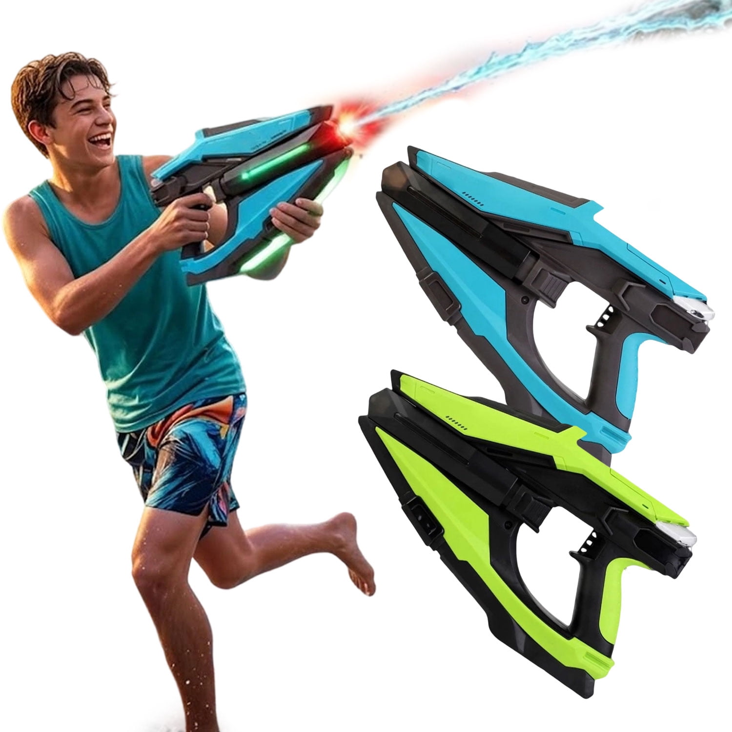 Electric Water Gun with LED & Mist Effects, Automatic Rechargeable Blaster with Futuristic Axe Design, Long Range for Summer Outdoor Fun
