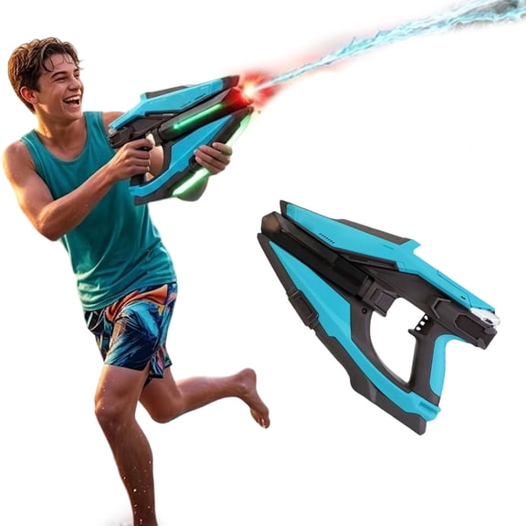 Electric Water Gun with LED & Mist Effects, Automatic Rechargeable Blaster with Futuristic Axe Design, Long Range for Summer Outdoor Fun