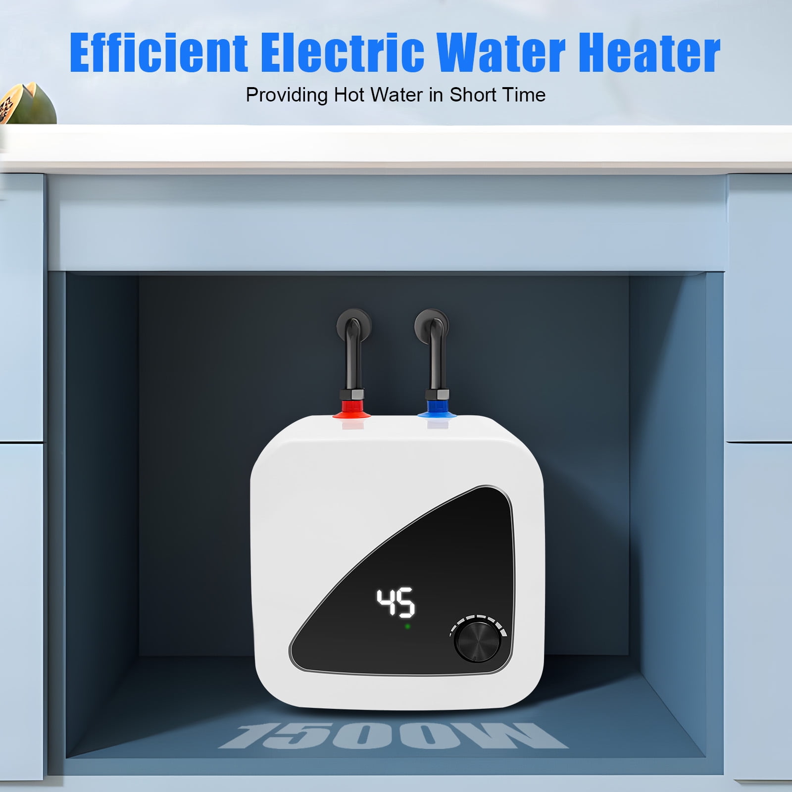 Electric Water Heater - 110 Volt 1500W 2.11Gallon Instant Hot Under Sink for Kitchen Washing Faucet（IPX4 Maximum Temperature 149℉）, White