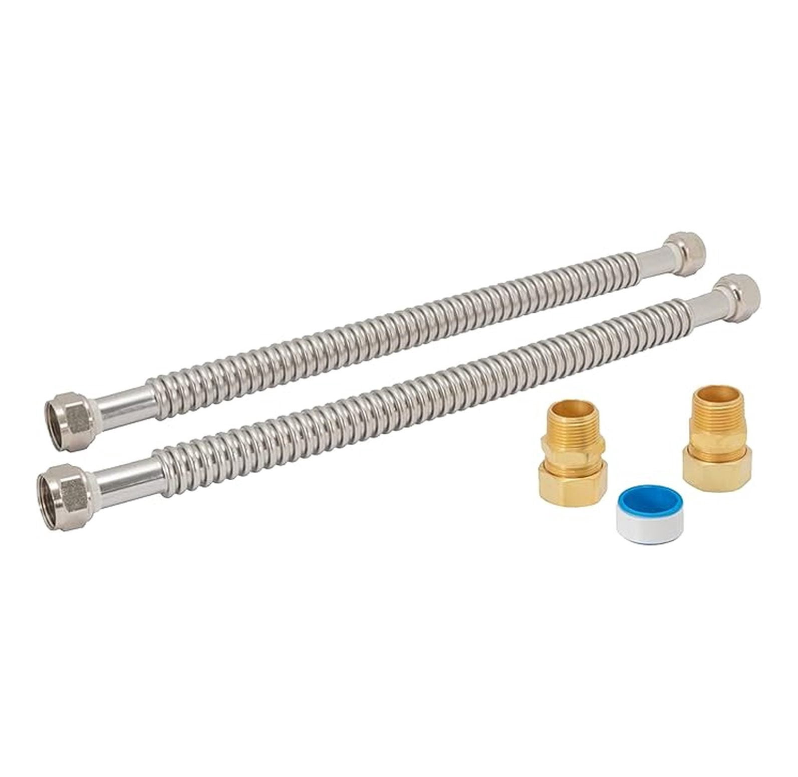 Electric Water Heater Installation Kit - 3/4" x 18" Stainless Steel Connectors - EZ-FLO 48281