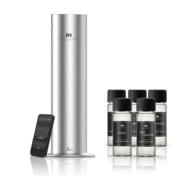 Electric Waterless Essential Oil Diffuser Starter Kit - Covers Up to 1000 Sq Ft - Essential Oil Diffuser for Large Rooms - Hotel-Inspired Home Aroma - Remote Control + 5 Premium Scent Oils Included