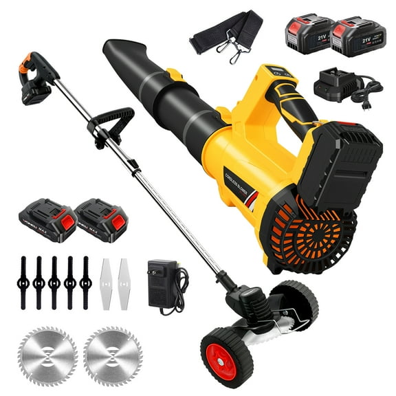 Electric Weed Eater Lawn Edger and Leaf Blower Combo Kit, Weed Wacker with 3 Types Blades & 280MPH Cordless Leaf Blower, Batteries & Charger Included