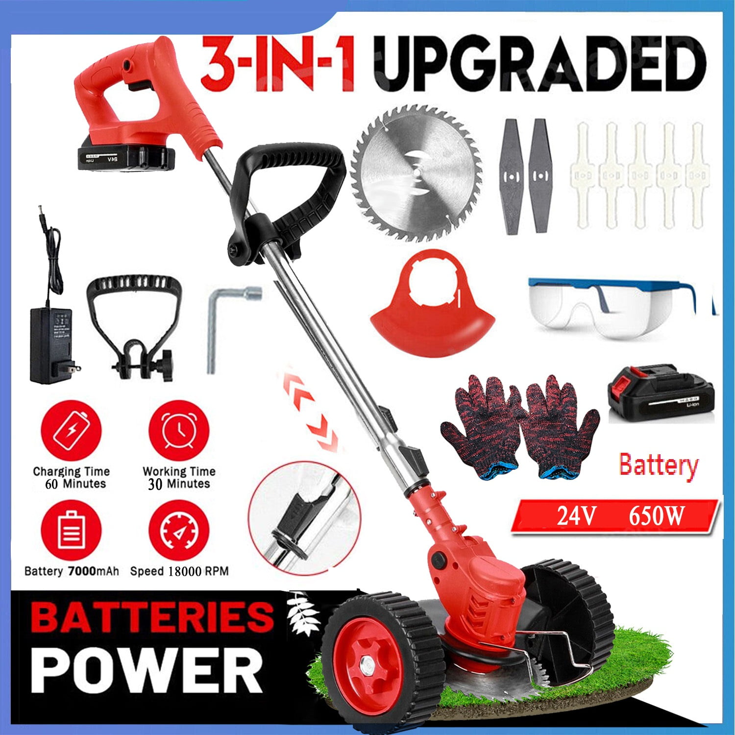 Electric Weed Eater Wacker, Cordless Electric Grass Trimmer, Grass