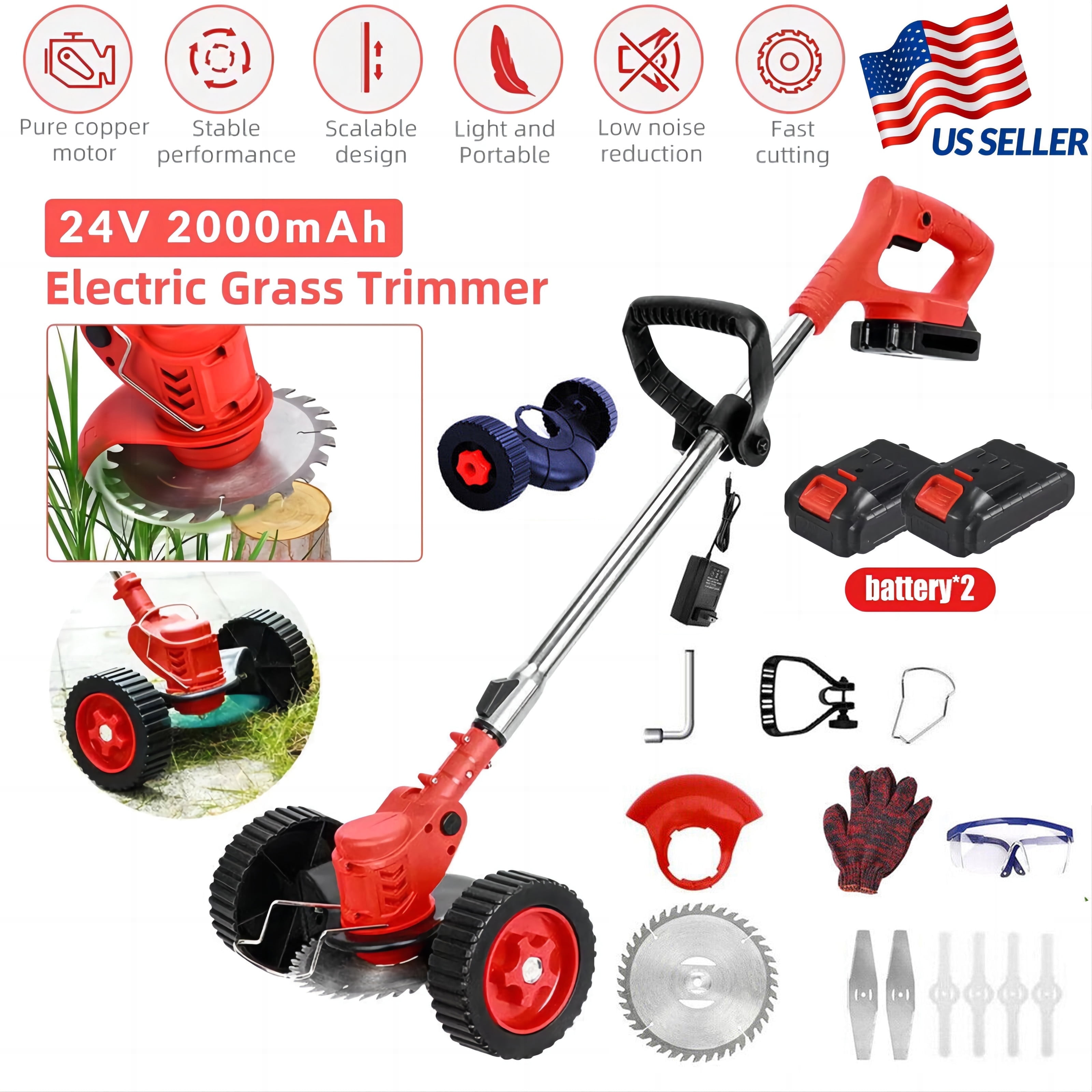 21v 650w Cordless Electric Weed Eater Wacker Lightweight Grass Trimmer Lawn Edger With 2 7371