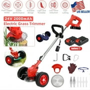 Electric Weed Eater Wacker, Grass Trimmer Weed Lawn Edger Eater, 21V 650W Cordless Grass String Trimmer Cutter, Weed Wacker with 2 Battery