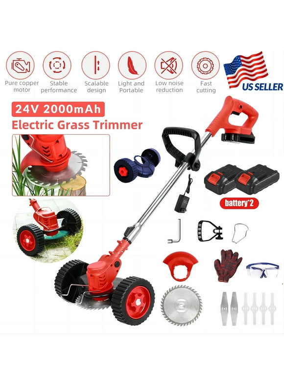 Electric Weed Eater Wacker, Grass Trimmer Weed Lawn Edger Eater, 21V 650W Cordless Grass String Trimmer Cutter, Weed Wacker with 2 Battery