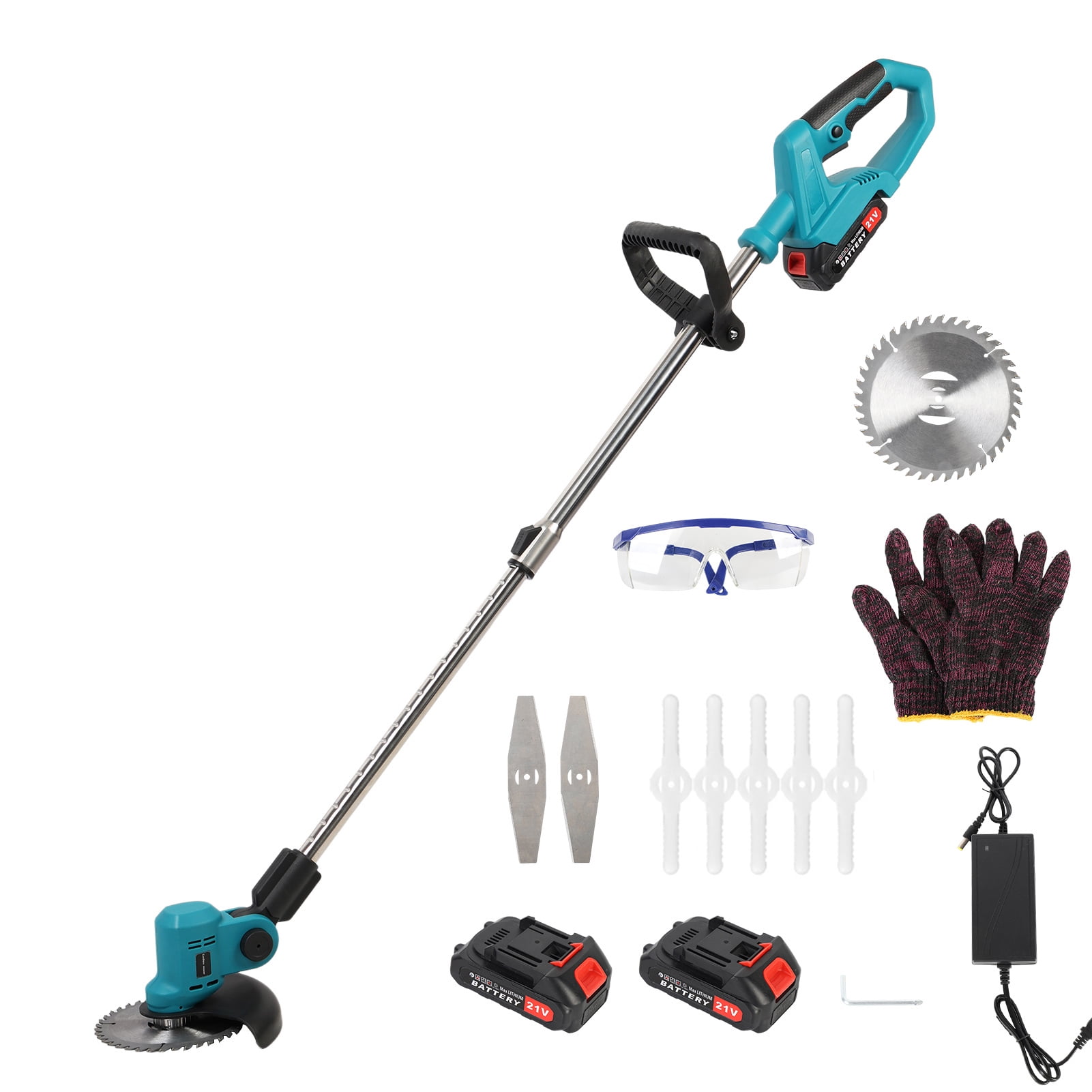 Electric Weed Eater Wacker, Grass Trimmer Weed Lawn Edger Eater, 21V 900W Cordless Grass String Trimmer Cutter, Weed Wacker with 2 Battery